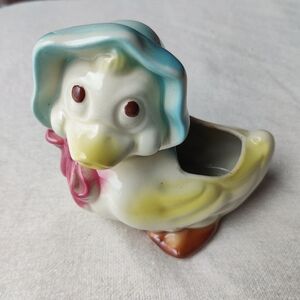 Cottage Duck Bonnet Planter 50s Shawnee Pottery Easter Nursery Decor Kitsch VTG